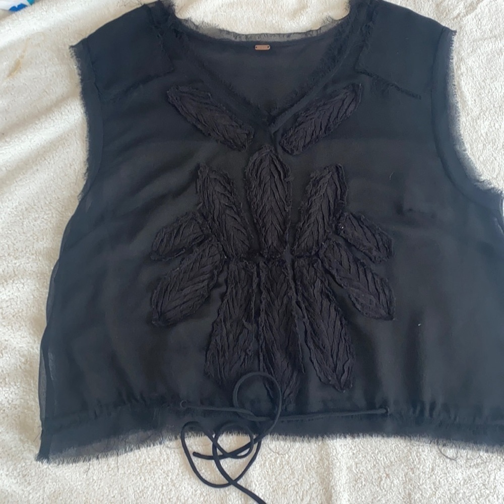 Free people sheer black eyelash detail cropped top